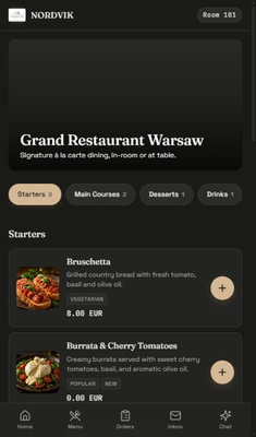 COTT companion app showing the live restaurant ordering view